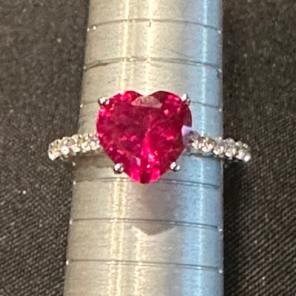 Lab Created Ruby Heart Silver Ring - image 8